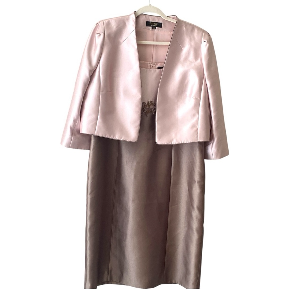 Tahari luxe Pink and Tan Dress with Jacket size 16